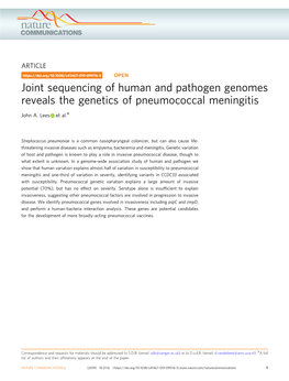 Joint Sequencing of Human and Pathogen Genomes Reveals the Genetics of Pneumococcal Meningitis
