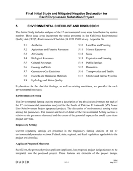 Final Initial Study and Mitigated Negative Declaration for Pacificorp Lassen Substation Project