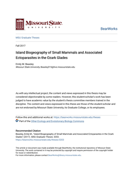 Island Biogeography of Small Mammals and Associated Ectoparasites in the Ozark Glades