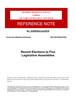 Recent Elections to Five Legislative Assemblies