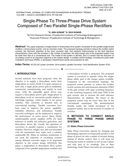 Single-Phase to Three-Phase Drive System Composed of Two Parallel Single-Phase Rectifiers
