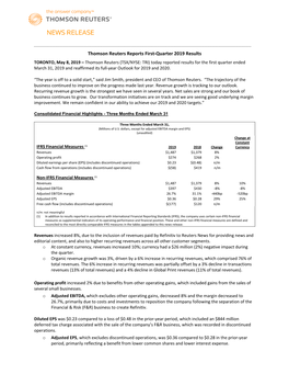 Thomson Reuters Reports First-Quarter 2019 Results