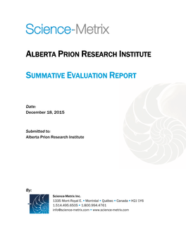 Alberta Prion Research Institute Summative Evaluation Report