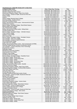 Provisional List 1: Dated 9Th October 2017 in Date Order Colleges & Sixth Forms Date of Open Day / Evening Time Haringey