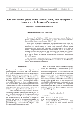 Nine New Emerald Species for the Fauna of Yemen, with Description of Two New Taxa in the Genus Prasinocyma