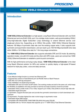 Introduction 100M VDSL2 Ethernet Extender