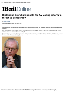 Historians Brand Proposals for AV Voting Reform 'A Threat to Democracy'