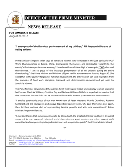 Office of the Prime Minister News Release