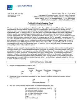 Political Polling in Nevada: Wave 1 Research Undertaken for Reuters