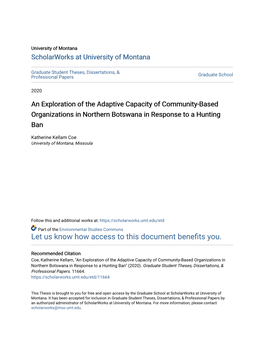 An Exploration of the Adaptive Capacity of Community-Based Organizations in Northern Botswana in Response to a Hunting Ban