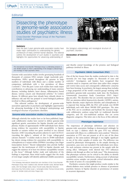 Dissecting the Phenotype in Genome-Wide Association Studies of Psychiatric Illness Cross-Disorder Phenotype Group of the Psychiatric GWAS Consortium*