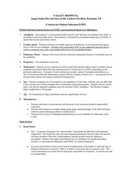 Criteria for Patient Selection for ESWL (Extracorporeal Shock Wave Lithotripsy)