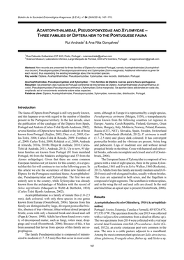 Acartophthalmidae, Pseudopomyzidae and Xylomyidae – Three Families of Diptera New to the Portuguese Fauna