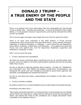 Donald J Trump – a True Enemy of the People and the State