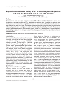 Expansion of Coriander Variety Acr-1 in Haroti Region of Rajasthan D