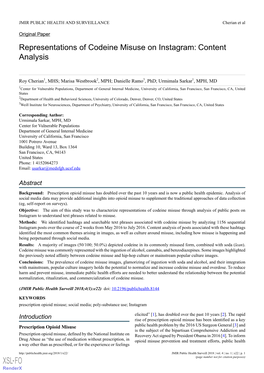 Representations of Codeine Misuse on Instagram: Content Analysis