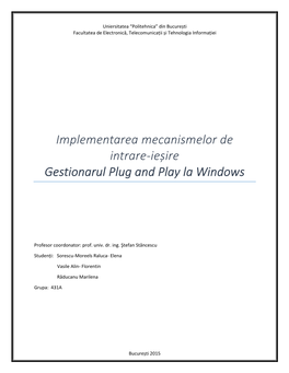 Implementarea Mecanismelor De Intrare-Ieșire Gestionarul Plug and Play La Windows