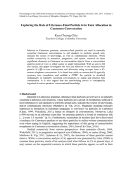 Exploring the Role of Utterance-Final Particle Lō in Turn Allocation in Cantonese Conversation Kam Cheong Chiu