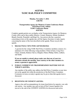 Agenda Tamc Rail Policy Committee