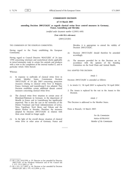 COMMISSION DECISION of 14 March 2005 Amending