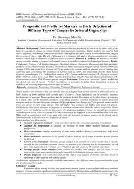 Prognostic and Predictive Markers in Early Detection of Different Types of Cancers for Selected Organ Sites
