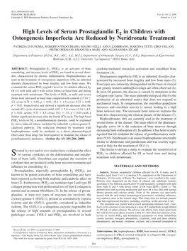 High Levels of Serum Prostaglandin E2 in Children with Osteogenesis Imperfecta Are Reduced by Neridronate Treatment