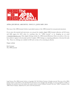 Apba Journal Archive: Issue 9, January 2014