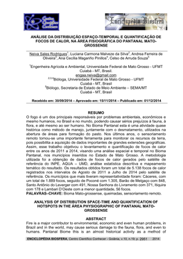 Análise Da Distribuição Espaço-Temporal E Quantificação De Focos De Calor, Na Área Fisiográfica Do Pantanal Mato- Grossense