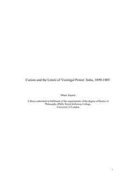 Curzon and the Limits of Viceregal Power: India, 1899-1905