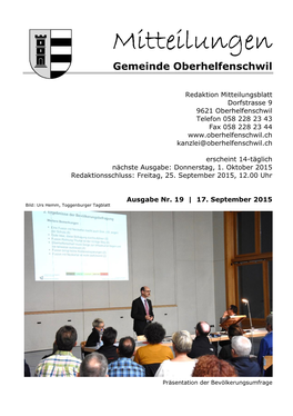 Mitteilungen Gemeinde Oberhelfenschwil