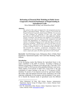 Reframing of Financial Risk Modeling in Public Sector Cooperative