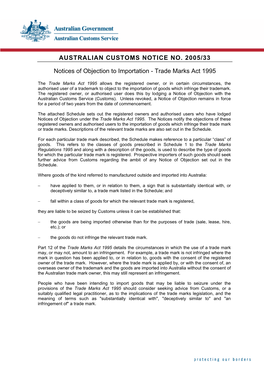 Australian Customs Notice No. 2005/33