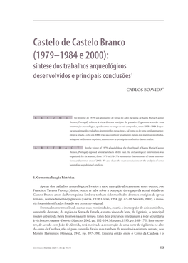 Castelo De Castelo Branco (1979–1984 E 2000): Síntese Dos Trabalhos Arqueológicos Desenvolvidos E Principais Conclusões1