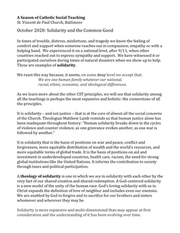 October 2020: Solidarity and the Common Good