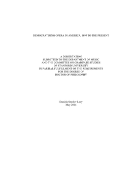 Democratizing Opera in America, 1895 to the Present