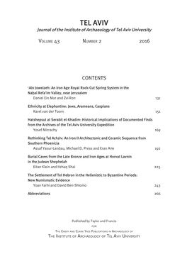 TEL AVIV Journal of the Institute of Archaeology of Tel Aviv University