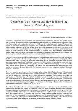 Colombia's 'La Violencia' and How It Shaped the Country's Political System Written by Adam Turel