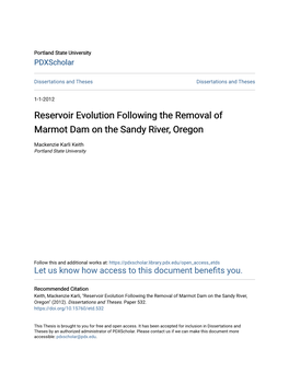 Reservoir Evolution Following the Removal of Marmot Dam on the Sandy River, Oregon