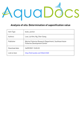 Determination of Saponification Value