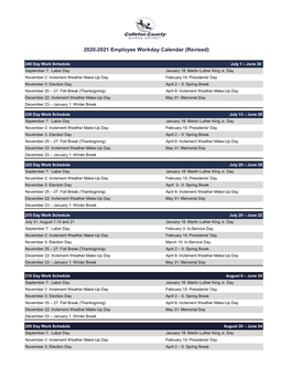 2020-2021 Employee Workday Calendar (Revised)