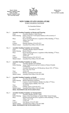 New York State Legislature Public Hearing Calendar