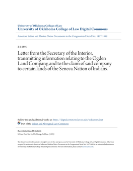 Letter from the Secretary of the Interior, Transmitting Information Relating to the Ogden Land Company, and to the Claim of Said