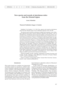 New Species and Records of Ptyctimous Mites from the Oriental Region