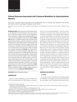 Clinical Outcomes Associated with Treatment Modalities for Gastrointestinal Bezoars
