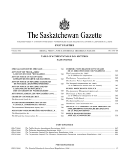 Sask Gazette, Part I, Jun 9, 2006