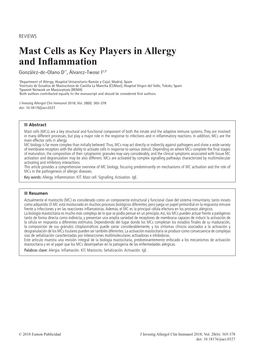 Mast Cells As Key Players in Allergy and Inflammation González-De-Olano D1*, Álvarez-Twose I2,3*