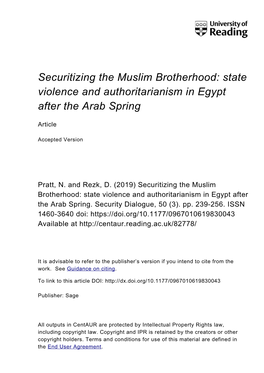 Securitizing the Muslim Brotherhood: State Violence and Authoritarianism in Egypt After the Arab Spring
