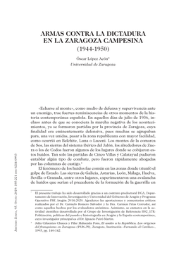 11. Armas Contra La Dictadura En La Zaragoza Campesina (1944-1950), Por Óscar López Acón