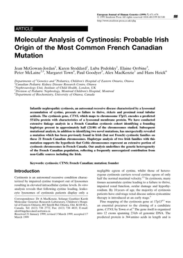 Molecular Analysis of Cystinosis: Probable Irish Origin of the Most Common French Canadian Mutation