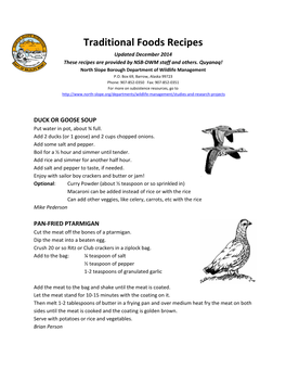 Traditional Foods Recipes Updated December 2014 These Recipes Are Provided by NSB-DWM Staff and Others